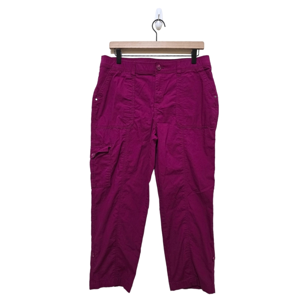 Chico's Magenta Convertible Poplin Cargo Crops Sz 10